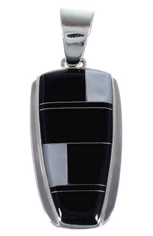 Silver Black Jade Mother Of Pearl Inlay Jewelry Slide Pendant RS42776